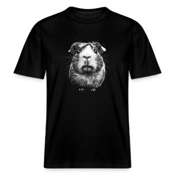 Meerschweinchen Portrait Nager Nagetier Tiere -  RELAXED FIT Unisex Organic T-Shirt - Schwarz - Vorne - Alina (178cm) & Michal (187cm)