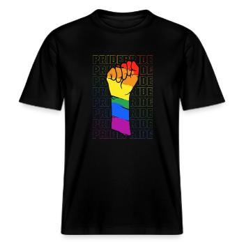 LGBT Regenbogen Faust | Pride Power -  RELAXED FIT Unisex Organic T-Shirt - Schwarz - Vorne - Alina (178cm) & Michal (187cm)