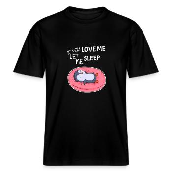 Lustiger Spruch lustige Sprüche Geschenk -  RELAXED FIT Unisex Organic T-Shirt - Schwarz - Vorne - Alina (178cm) & Michal (187cm)
