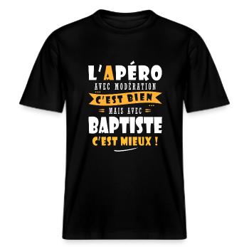 Baptiste cadeau Humour cadeau baptiste -  T-shirt unisexe RELAXED FIT en coton bio - noir - Devant - Alina (178cm) & Michal (187cm)