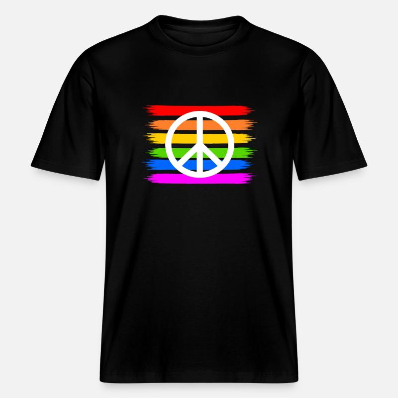 Peace Peacezeichen auf Regenbogenfahne regenbogen - RELAXED FIT Unisex Organic T-Shirt - Schwarz