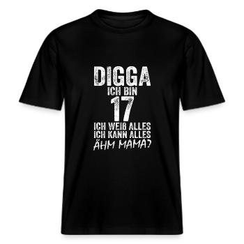 Digga ich bin 17 Ich Kann Alles 17. Geburtstag -  RELAXED FIT Unisex Organic T-Shirt - Schwarz - Vorne - Alina (178cm) & Michal (187cm)