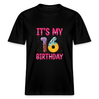 C’est mon 16e anniversaire | Saupoudrer des | à thème -  T-shirt unisexe RELAXED FIT en coton bio - noir - Devant - Alina (178cm) & Michal (187cm)