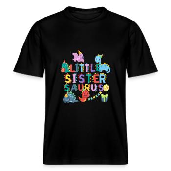 Petite sœur Saurus | Tshirt dinosaure Rawr -  T-shirt unisexe RELAXED FIT en coton bio - noir - Devant - Alina (178cm) & Michal (187cm)