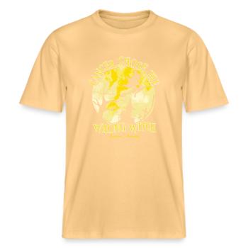 Sensibilisation au sarcome jaune de la sorcière cancéreuse -  T-shirt unisexe RELAXED FIT en coton bio - jaune délavé - Devant - Alina (178cm) & Michal (187cm)