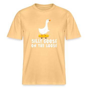 Des oies idiotes en liberté -  T-shirt unisexe RELAXED FIT en coton bio - jaune délavé - Devant - Alina (178cm) & Michal (187cm)