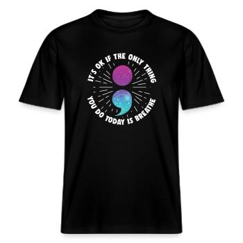 psycKrieger Für Geistige Gesundheit Lila Und Türki -  RELAXED FIT Unisex Organic T-Shirt - Schwarz - Vorne - Alina (178cm) & Michal (187cm)