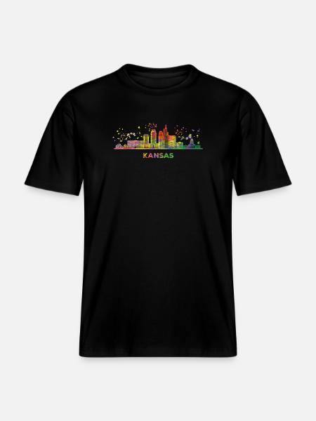 Kansans Skyline Cityscape Kansas -  RELAXED FIT Unisex Organic T-Shirt - black