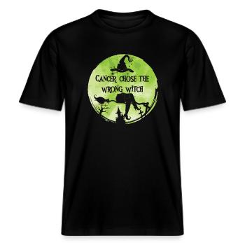 Cancer Witch Linden Lymphoma Awareness -  RELAXED FIT Unisex Organic T-Shirt - black - Front - Alina (178cm) & Michal (187cm)