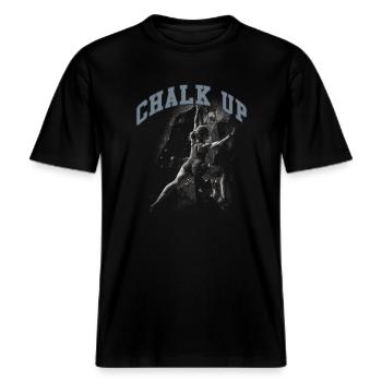 Chalk Up Boulderer Bouldern -  RELAXED FIT Unisex Organic T-Shirt - Schwarz - Vorne - Alina (178cm) & Michal (187cm)
