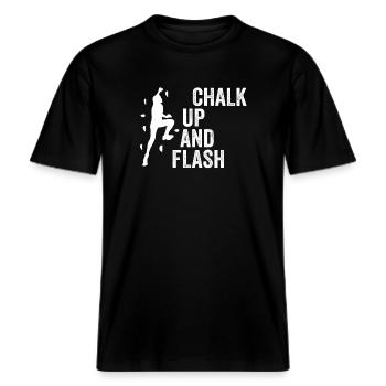 Boulderer Chalk Up Und Flash Bouldering -  RELAXED FIT Unisex Organic T-Shirt - Schwarz - Vorne - Alina (178cm) & Michal (187cm)
