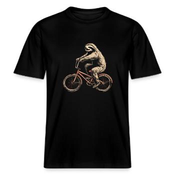 Faultier BMX Fahrrad Lustig Geschenk -  RELAXED FIT Unisex Organic T-Shirt - Schwarz - Vorne - Alina (178cm) & Michal (187cm)
