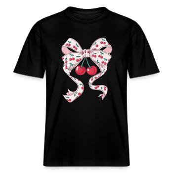 Cerises Jolie Femme Coquette -  T-shirt unisexe RELAXED FIT en coton bio - noir - Devant - Alina (178cm) & Michal (187cm)