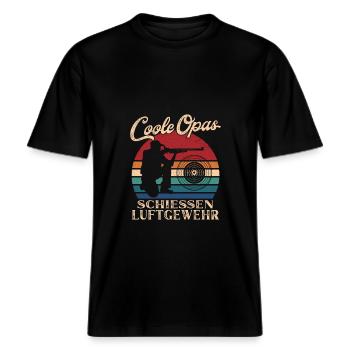 Coole Opas schießen Luftgewehr Retro Großvater -  RELAXED FIT Unisex Organic T-Shirt - Schwarz - Vorne - Alina (178cm) & Michal (187cm)