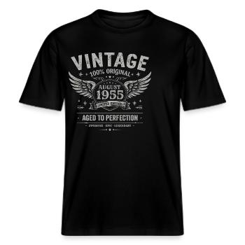 Jahrgang August 1955, Baujahr August 1955 - August 1955 -  RELAXED FIT Unisex Organic T-Shirt - Schwarz - Vorne - Alina (178cm) & Michal (187cm)
