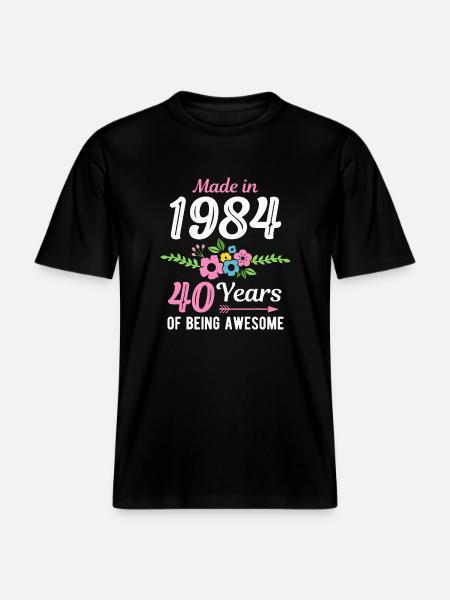 40. Geburtstag Jahrgang 1984 Blumen 40 Jahre -  RELAXED FIT Unisex Organic T-Shirt - Schwarz
