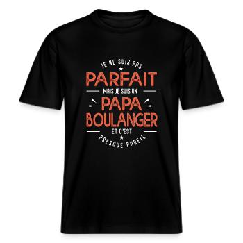 je suis un papa boulanger cadeau boulanger humour -  T-shirt unisexe RELAXED FIT en coton bio - noir - Devant - Alina (178cm) & Michal (187cm)