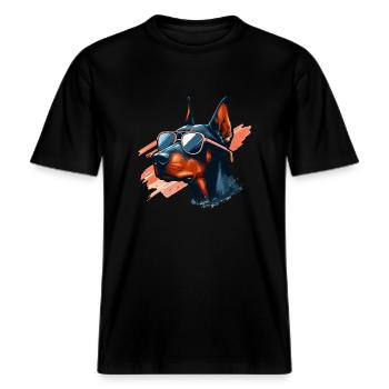 Dobermann Der Leibwächter -  RELAXED FIT Unisex Organic T-Shirt - Schwarz - Vorne - Alina (178cm) & Michal (187cm)