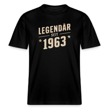 Legendär Seit 1963 -  RELAXED FIT Unisex Organic T-Shirt - Schwarz - Vorne - Alina (178cm) & Michal (187cm)