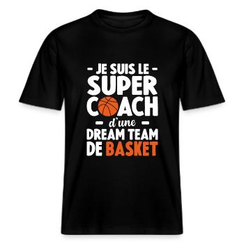 Je Suis Le Super Coach D'une Dream Team De Basket -  T-shirt unisexe RELAXED FIT en coton bio - noir - Devant - Alina (178cm) & Michal (187cm)