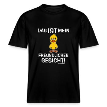 Das ist mein freundliches Gesicht Vogel RAHMENLOS -  RELAXED FIT Unisex Organic T-Shirt - Schwarz - Vorne - Alina (178cm) & Michal (187cm)