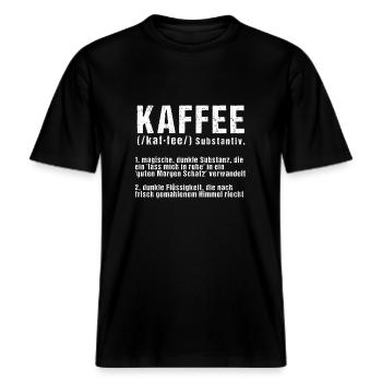 lustige Kaffee Definition -  RELAXED FIT Unisex Organic T-Shirt - Schwarz - Vorne - Alina (178cm) & Michal (187cm)