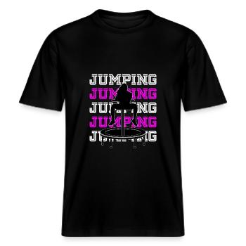 Jumping Trampolin Fitness Workout Trend Sport -  Økologisk unisex T-shirt RELAXED FIT - sort - Foran - Alina (178cm) & Michal (187cm)