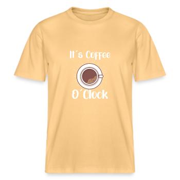 Coffee Lover Caffeine Molecule Java Latte Espresso -  RELAXED FIT Unisex Organic T-Shirt - washed yellow - Front - Alina (178cm) & Michal (187cm)