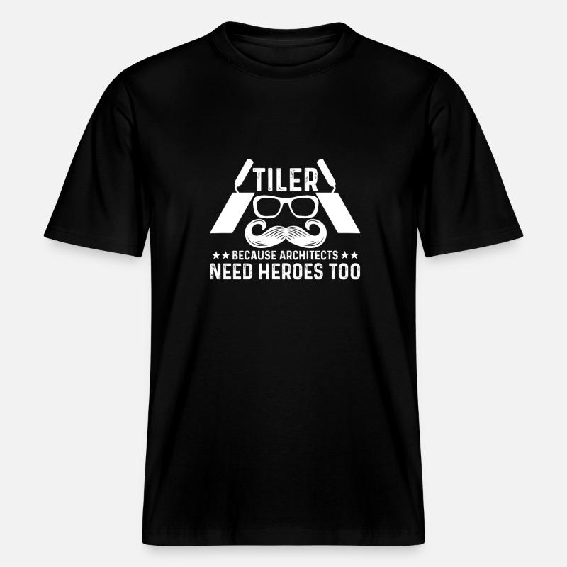 Fliesenleger Mit Schnurrbart - RELAXED FIT Unisex Organic T-Shirt - Schwarz