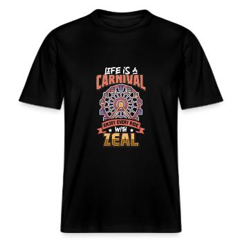 Zirkuskunst Zirkuskünstler Eventpersonal -  RELAXED FIT Unisex Organic T-Shirt - Schwarz - Vorne - Alina (178cm) & Michal (187cm)