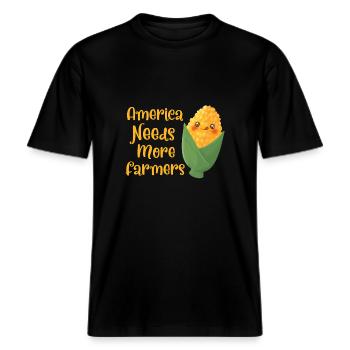 Drôle d’agriculteur Drôle de tracteur agricole Vie à la campagne -  T-shirt unisexe RELAXED FIT en coton bio - noir - Devant - Alina (178cm) & Michal (187cm)