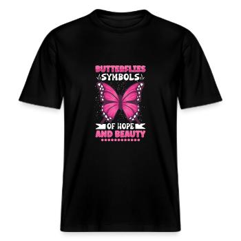 Insecte papillon monarque Monarque Habitat -  T-shirt unisexe RELAXED FIT en coton bio - noir - Devant - Alina (178cm) & Michal (187cm)