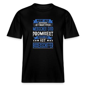 Binnenschiffer Spruch Schifffahrt Geselle Arbeit -  RELAXED FIT Unisex Organic T-Shirt - Schwarz - Vorne - Alina (178cm) & Michal (187cm)