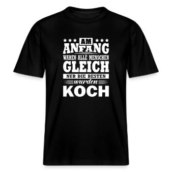 Am Anfang Waren Alle Menschen Gleich Koch Geselle -  RELAXED FIT Unisex Organic T-Shirt - Schwarz - Vorne - Alina (178cm) & Michal (187cm)