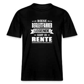 Diese Begleitfahrer Legende Geht In Rente LKW -  RELAXED FIT Unisex Organic T-Shirt - Schwarz - Vorne - Alina (178cm) & Michal (187cm)