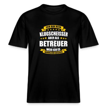 Ich Bin Kein Klugscheisser Betreuer Pflege -  RELAXED FIT Unisex Organic T-Shirt - Schwarz - Vorne - Alina (178cm) & Michal (187cm)