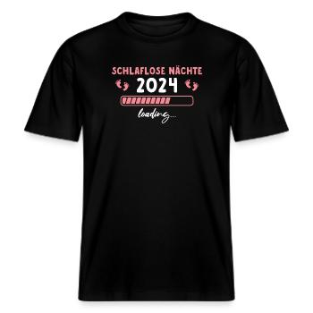 Schlaflose Nächte 2024 Werdende Mama -  RELAXED FIT Unisex Organic T-Shirt - Schwarz - Vorne - Alina (178cm) & Michal (187cm)
