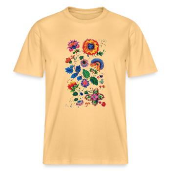 Beau motif floral -  T-shirt unisexe RELAXED FIT en coton bio - jaune délavé - Devant - Alina (178cm) & Michal (187cm)
