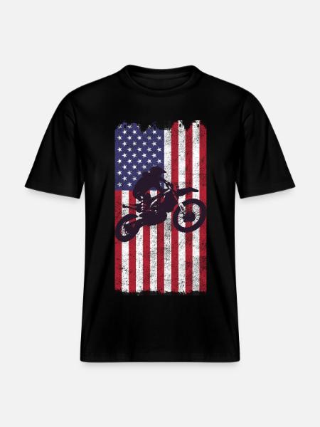 Dirt Biking USA Flag  -  RELAXED FIT Unisex Organic T-Shirt - black