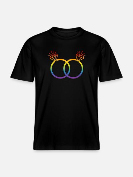 LGBT Wedding Rings Wedding Bachelor Party Couple Rainbow Diamond -  RELAXED FIT Unisex Organic T-Shirt - black