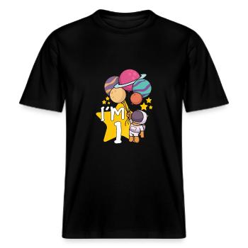 Astronaut Astronomy Solar System Space Kids -  RELAXED FIT Unisex Organic T-Shirt - black - Front - Alina (178cm) & Michal (187cm)