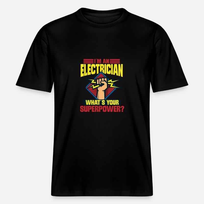 Electrician Electrical Engineer Lineman Electrical - RELAXED FIT Unisex Organic T-Shirt - black
