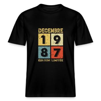 Anniversaire Vintage Idée Cadeau Décembre 1987 -  T-shirt unisexe RELAXED FIT en coton bio - noir - Devant - Alina (178cm) & Michal (187cm)