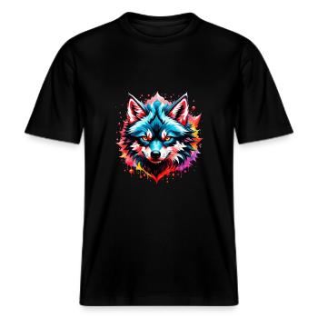Wolf Tattoo -  RELAXED FIT Unisex Organic T-Shirt - black - Front - Alina (178cm) & Michal (187cm)