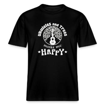 Ukuleles and Trees make me Happy weiss -  RELAXED FIT Unisex Organic T-Shirt - black - Front - Alina (178cm) & Michal (187cm)