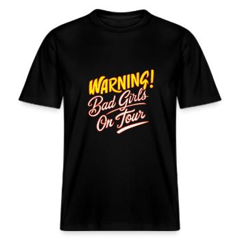 Girls on Tour Attention Women on Tour -  RELAXED FIT Unisex Organic T-Shirt - black - Front - Alina (178cm) & Michal (187cm)