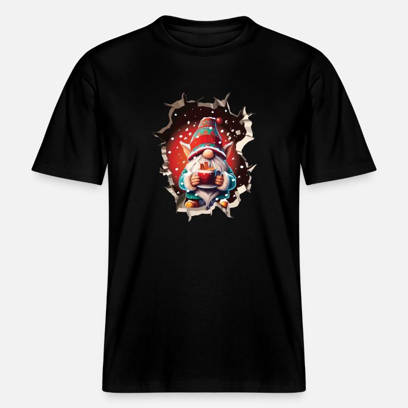 Hiver, Noël, Gnome, Percée, Trou -  T-shirt unisexe RELAXED FIT en coton bio - noir