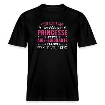 Prinzessin und Pflegerin -  RELAXED FIT Unisex Organic T-Shirt - Schwarz - Vorne - Alina (178cm) & Michal (187cm)