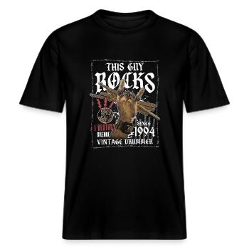 1994 Jahrgang Schlagzeug Schlagzeuger Geburtstag -  RELAXED FIT Unisex Organic T-Shirt - Schwarz - Vorne - Alina (178cm) & Michal (187cm)