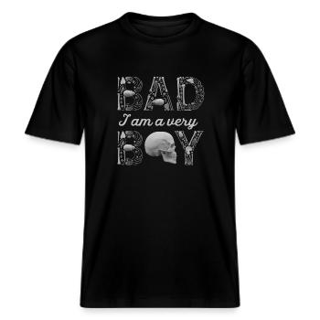Statement-Shirt / I am a very Bad Boy -  RELAXED FIT Unisex Organic T-Shirt - Schwarz - Vorne - Alina (178cm) & Michal (187cm)